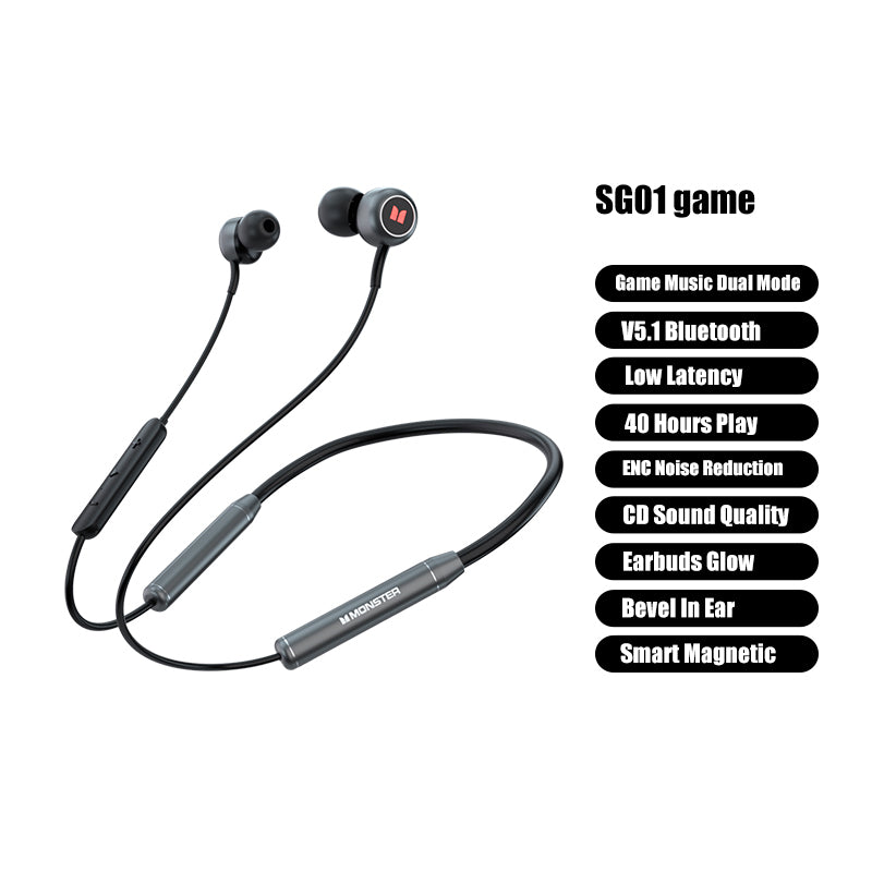 MONSTER SG01 Bluetooth sluchátka s páskem na krk Sportovní bezdrátová HiFi stereo hudební herní sluchátka s mikrofonem MONSTER SG01 Bluetooth sluchátka s páskem na krk Sportovní bezdrátová HiFi stereo hudební herní sluchátka s mikrofonem